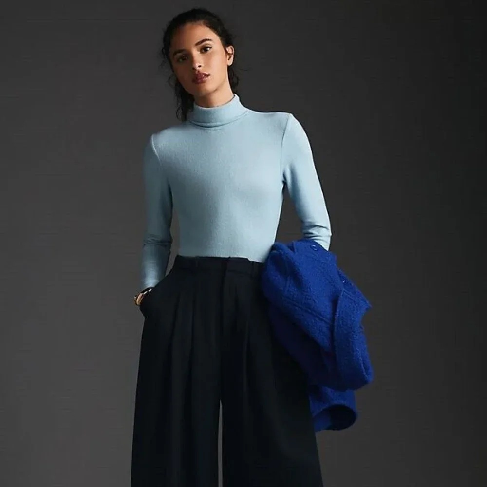By Anthropologie Cropped Turtleneck top NEW NWT M blue color